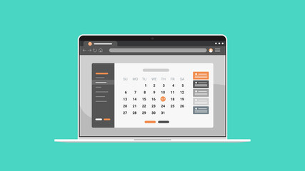 calendar planner schedule on laptop screen organization management remind concept horizontal vector illustration