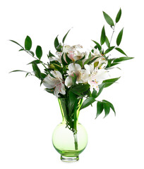 Beautiful vase with flowers on white background
