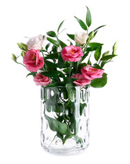 Beautiful vase with flowers on white background