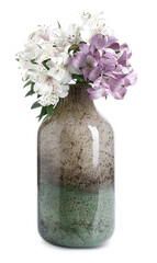 Beautiful vase with flowers on white background