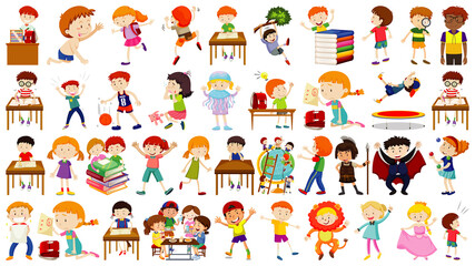Set of cute kids cartoon character