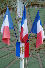 France flag waving with RF pole means French republic