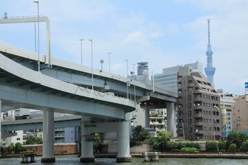 Fototapeta na wymiar Tokyo Metropolitan Expressway with sky tree tower