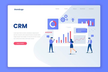 CRM solution illustration landing page. Illustration for websites, landing pages, mobile applications, posters and banners.
