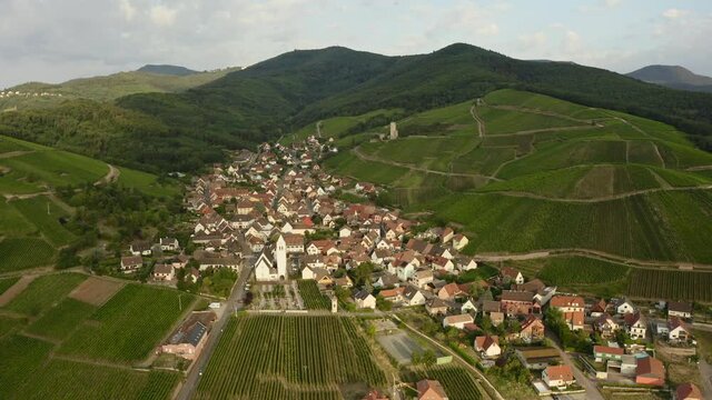 Aerial view of Katzenthal Alsace France