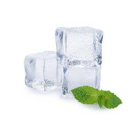 Ice cubes and mint on white background