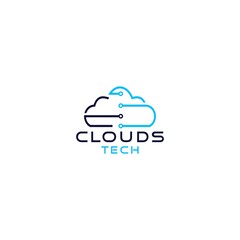 Clouds Tech Logo Design Vector