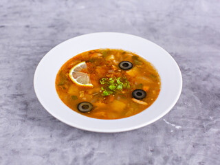 Soup with olives and lemon