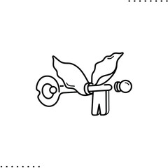 Key and wings, flying key vector icon in outline