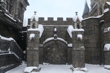 Gate in Garibaldi Castle in village near Togliatti city, Samara region, Russia. Beautiful...