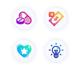 Ranking star, Medical drugs and Rejected payment icons simple set. Button with halftone dots. Idea sign. Love rank, Medicine pills, Bank transfer. Light bulb. Business set. Vector