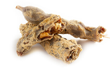 Walnuts on a string dipped in starch grape molasses. Churchkhela. Walnut sujuk.
