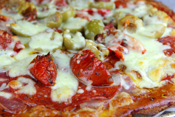 Close up of a home made pizza