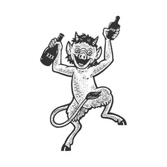 devil with bottles of alcohol sketch raster