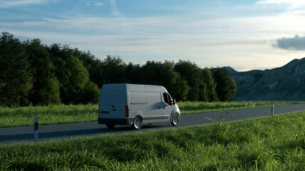Fototapeta na wymiar Parcel Delivery Van on the road