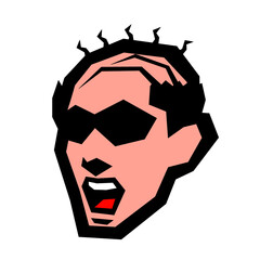 ベクター、イラスト、頭部、男、喜怒哀楽、表情、ハゲ、スキンヘッド、シチサン、モヒカン