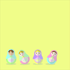 Roly-Poly Doll pastel colour on yellow background