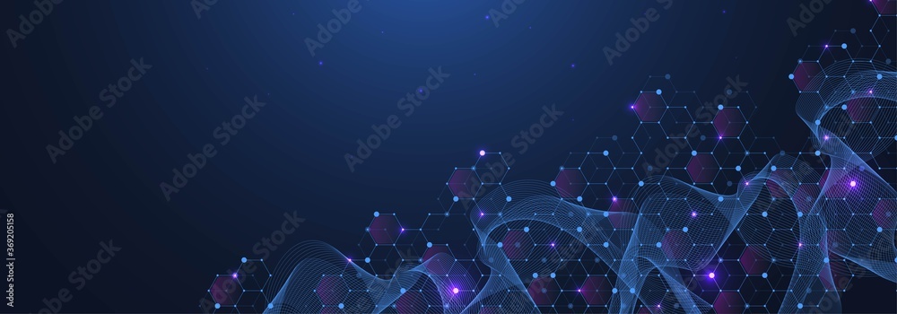 Leinwandbilder Abstract digital network connection structure on blue background. Artificial intelligence and engineering technology concept. Global network Big Data, Lines plexus, minimal array. Vector illustration.