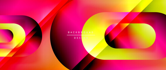 Vector geometric abstract background with lines and modern forms. Fluid gradient with abstract round shapes and shadow and light effects