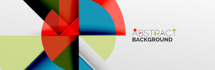 Obraz premium Bright color circles, abstract round shapes and triangles composition with shadow effects. Vector modern geometric design template