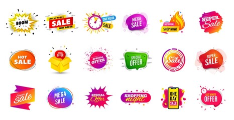 Obraz premium Sale banner tags. Discount price badge. Promotion coupon templates. Black friday shopping icons. Best offer badge. Cyber monday sale banner. Price offer icons. Discount templates. Vector