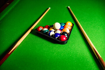 billiard table with balls