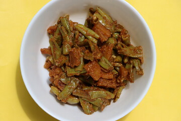 long bean and potato dry fry, Indian food