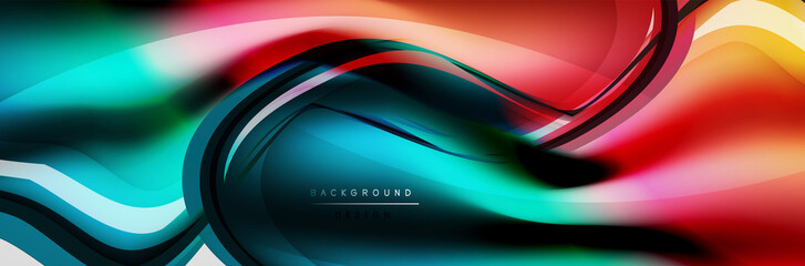 Vector abstract background, flowing liquid style bubble with metallic, color quicksilver chrome texture and color glow effects