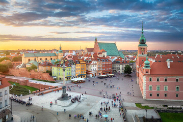 Warsaw, Poland. HDR image of Plac Zamkowy square on sunset - obrazy, fototapety, plakaty
