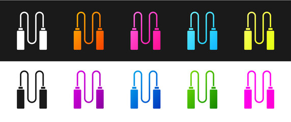 Set Jump rope icon isolated on black and white background. Skipping rope. Sport equipment. Vector Illustration.