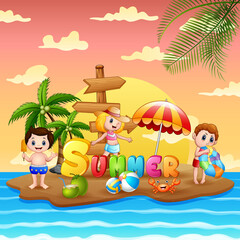 Obraz na płótnie Canvas Summer holiday with children on beach island