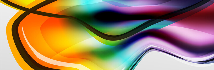 Vector abstract background, flowing liquid style bubble with metallic, color quicksilver chrome texture and color glow effects