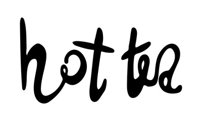 Hand drawn vector inscription. Hot trea text isolated on white background. Template for banner, poster or print. Autumn lettering collection