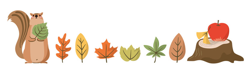 秋　リスと落ち葉