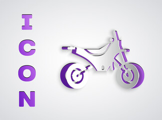 Fototapeta na wymiar Paper cut Mountain bike icon isolated on grey background. Paper art style. Vector Illustration.