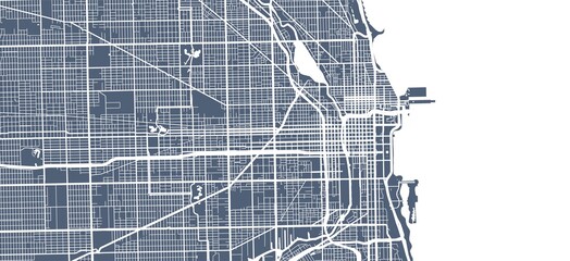 Naklejka premium Vector map of Chicago. Street map art poster illustration.
