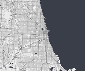 Naklejka premium Urban city map of Chicago. Vector poster. Grayscale street map.