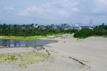 中田島砂丘から浜松の市街地を見る