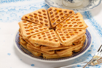 Homemade waffles with salted caramel