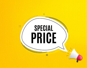 Special price symbol. Megaphone banner with chat bubble. Sale sign. Advertising Discounts symbol. Loudspeaker with speech bubble. Special price promotion text. Social Media banner. Vector