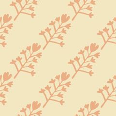 Simple flowers silhouettes seamless pattern. Beige background with orange botanic ornament.