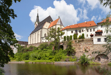 Fototapeta na wymiar Vitus Church and former jesuit college. Cesky Krumlov, Czech republic