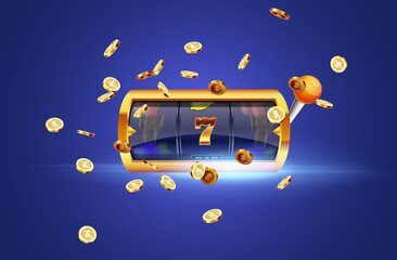 Golden slot machine wins the jackpot. - 369209785