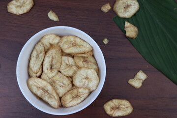 Banana or kela chips, deep fried Snack, traditional savory of south India
