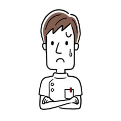 Vector illustration material: young male nurse with a troubled expression