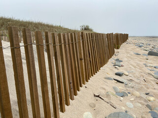 View of dune fencing to control wind erosion and encourage dune stability at the North Coast...