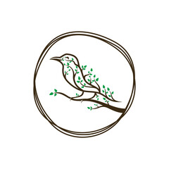Vintage bird leaf logo concept design