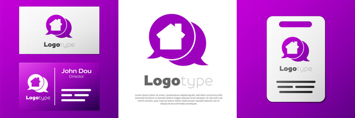 Logotype Real estate message house in speech bubble icon isolated on white background. Logo design template element. Vector Illustration.
