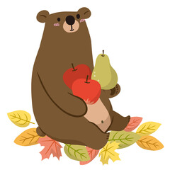 秋　クマと果物