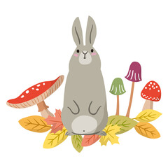 秋　ウサギとキノコ